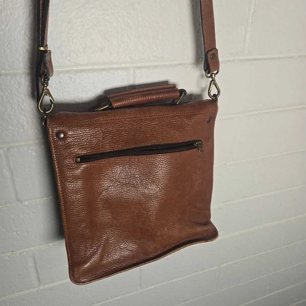 Vtg Overland Messenger Bag Brown Pebbled Leather Medium Crossbody Satchel Bag